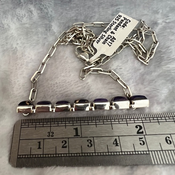 ❤️ Kingman Purple Mohave Turquoise Southwestern 925 Bar Pendant Necklace 13.5gm - Picture 6 of 14